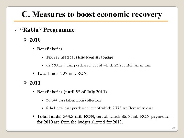 C. Measures to boost economic recovery ü “Rabla” Programme Ø 2010 § Beneficiaries •