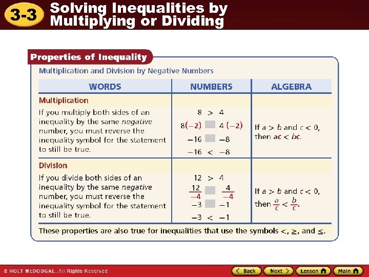 Solving Inequalities by 3 -3 Multiplying or Dividing 