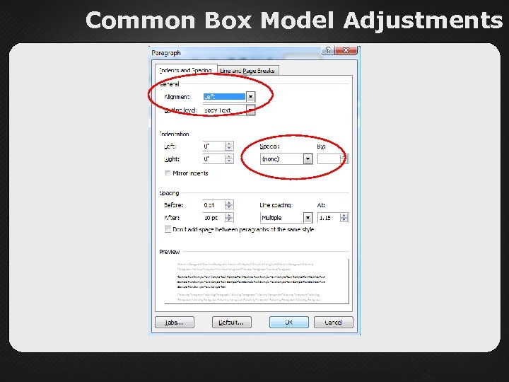 Common Box Model Adjustments 