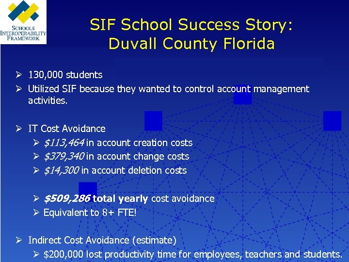 SIF School Success Story: Duvall County Florida Ø 130, 000 students Ø Utilized SIF