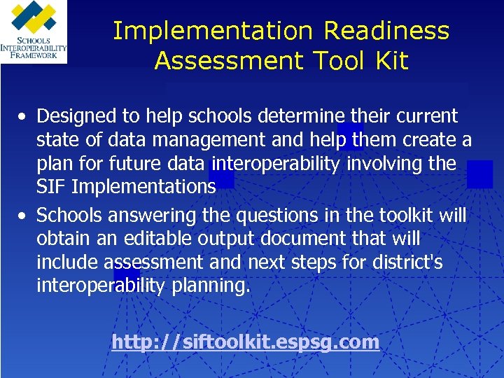 Implementation Readiness Assessment Tool Kit • Designed to help schools determine their current state
