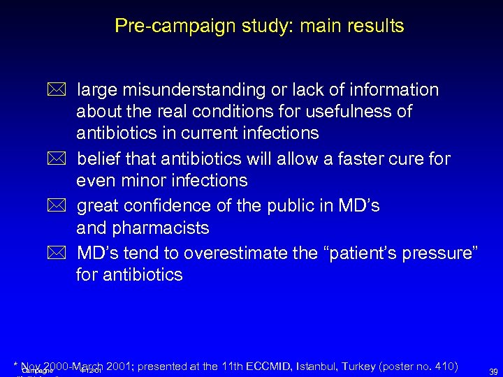 Pre-campaign study: main results * large misunderstanding or lack of information about the real