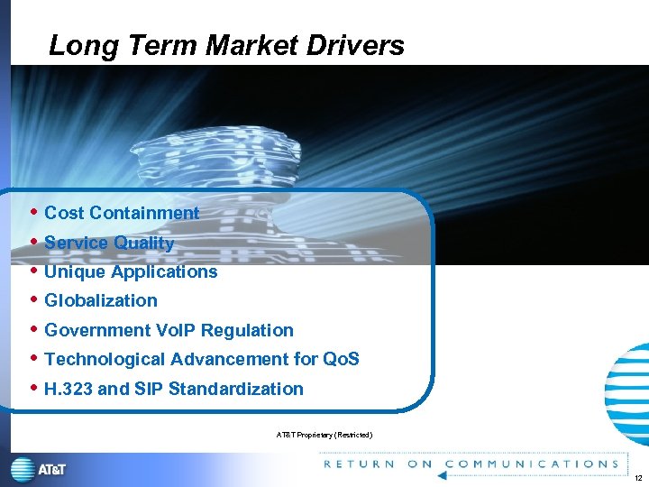 Long Term Market Drivers Cost Containment Service Quality Unique Applications Globalization Government Vo. IP