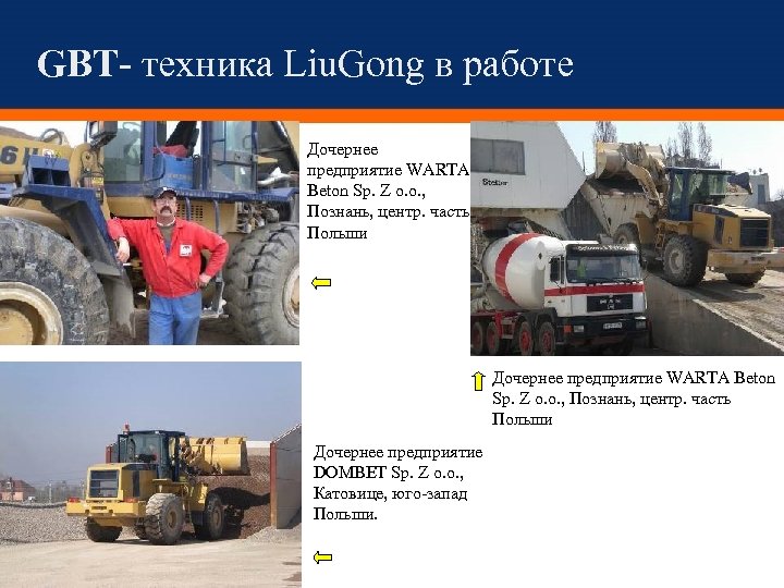 GBT- техника Liu. Gong в работе Дочернее предприятие WARTA Beton Sp. Z o. o.