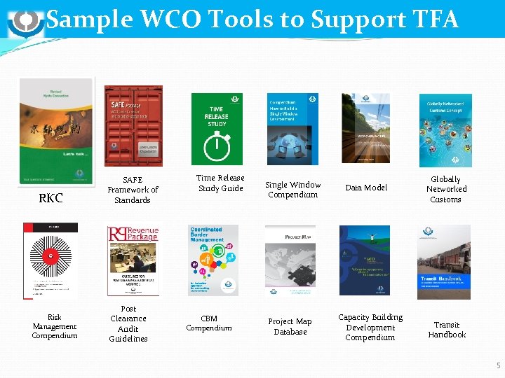 Sample WCO Tools to Support TFA RKC Risk Management Compendium SAFE Framework of Standards