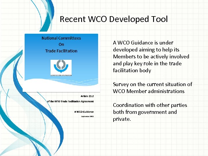 Recent WCO Developed Tool A WCO Guidance is under developed aiming to help its