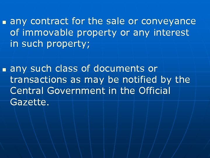 n n any contract for the sale or conveyance of immovable property or any