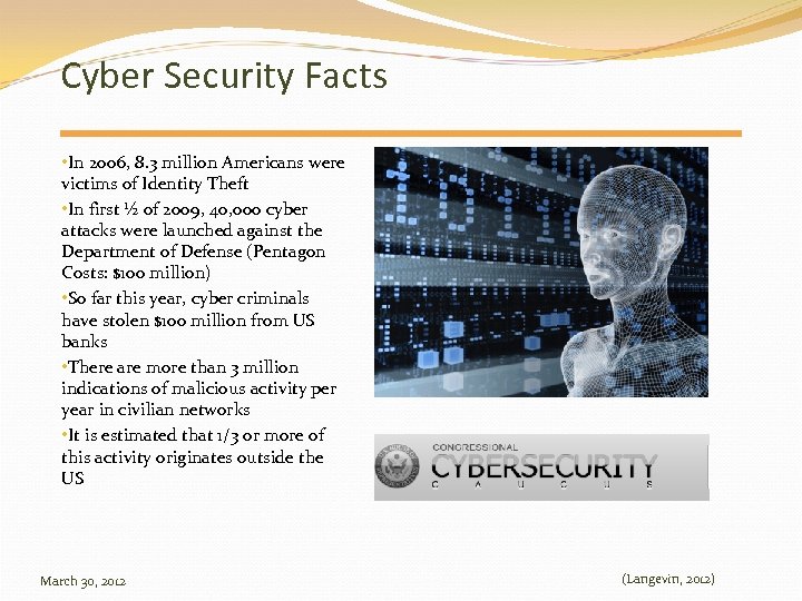 Cyber Security Facts • In 2006, 8. 3 million Americans were victims of Identity