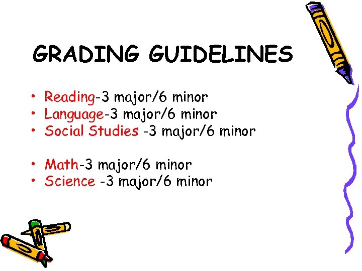 GRADING GUIDELINES • Reading-3 major/6 minor • Language-3 major/6 minor • Social Studies -3