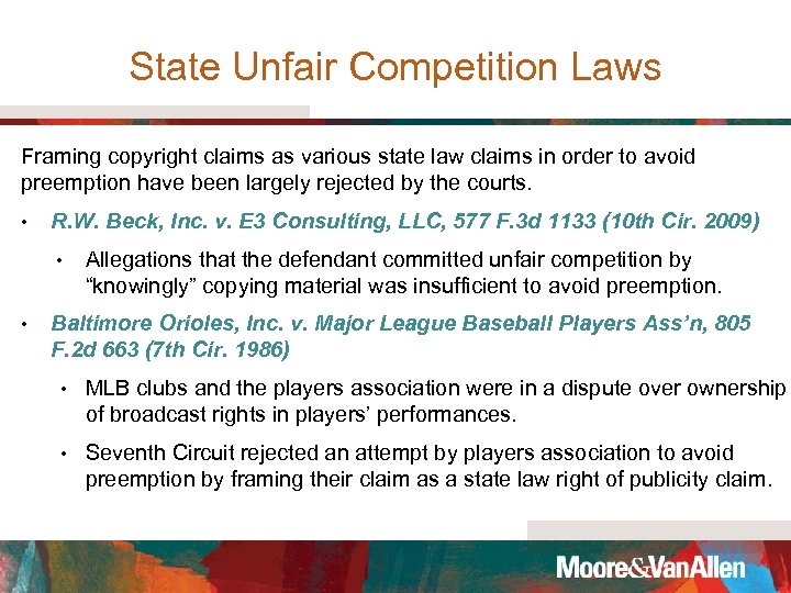 State Unfair Competition Laws Framing copyright claims as various state law claims in order
