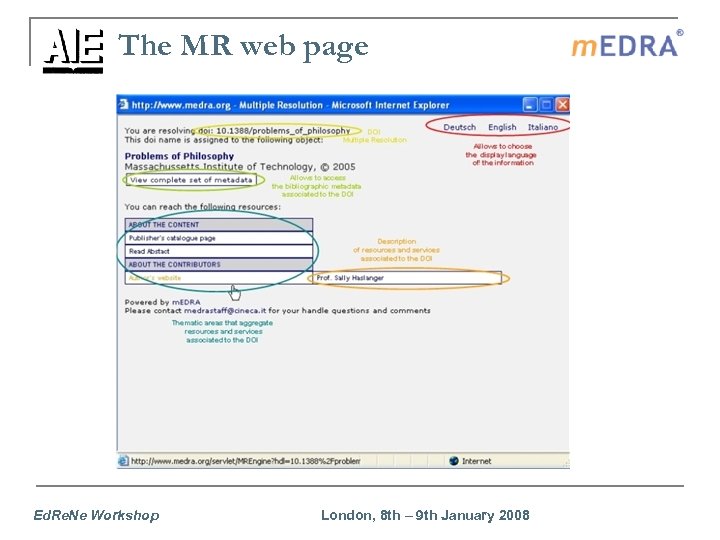 The MR web page Ed. Re. Ne Workshop London, 8 th – 9 th