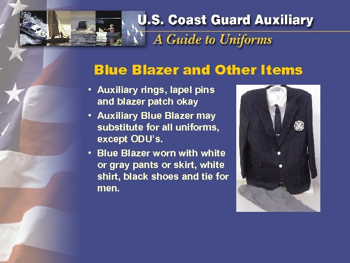 Blue Blazer and Other Items • Auxiliary rings, lapel pins and blazer patch okay