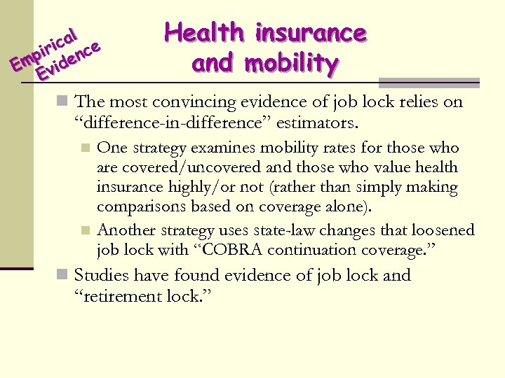l ca ce i pir en Em vid E Health insurance and mobility n