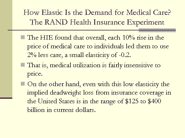 How Elastic Is the Demand for Medical Care? The RAND Health Insurance Experiment n