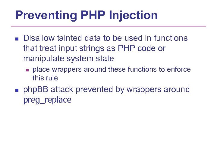 Preventing PHP Injection n Disallow tainted data to be used in functions that treat