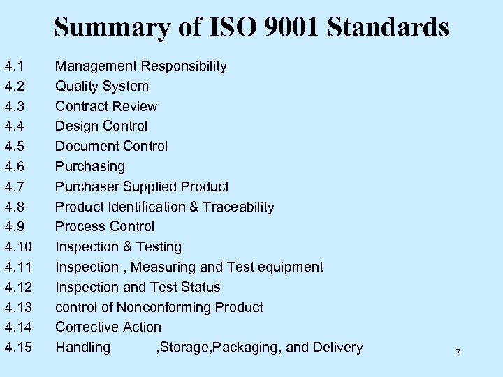 Summary of ISO 9001 Standards 4. 1 4. 2 4. 3 4. 4 4.