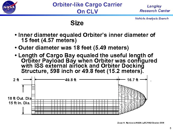 Orbiter-like Cargo Carrier On CLV Size Langley Research Center Vehicle Analysis Branch • Inner