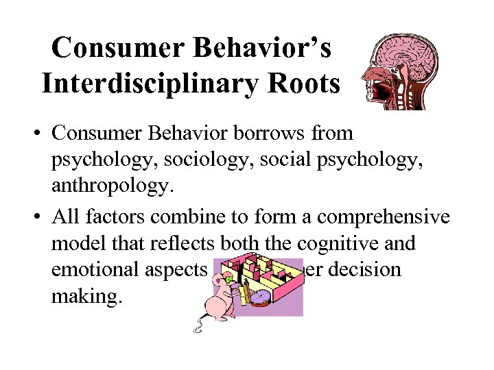 Consumer Behavior’s Interdisciplinary Roots • Consumer Behavior borrows from psychology, social psychology, anthropology. •