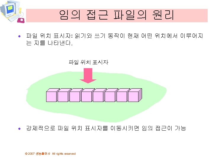 임의 접근 파일의 원리 · 파일 위치 표시자: 읽기와 쓰기 동작이 현재 어떤 위치에서