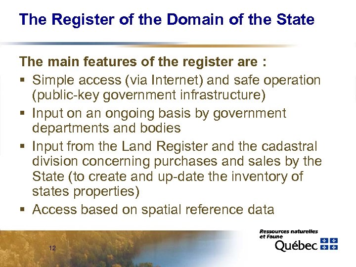 The Register of the Domain of the State The main features of the register