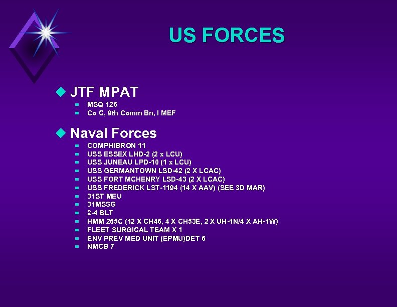 US FORCES u JTF MPAT – – MSQ 126 Co C, 9 th Comm