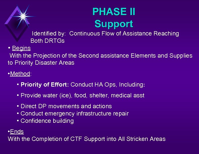 PHASE II Support Identified by: Continuous Flow of Assistance Reaching Both DRTGs • Begins