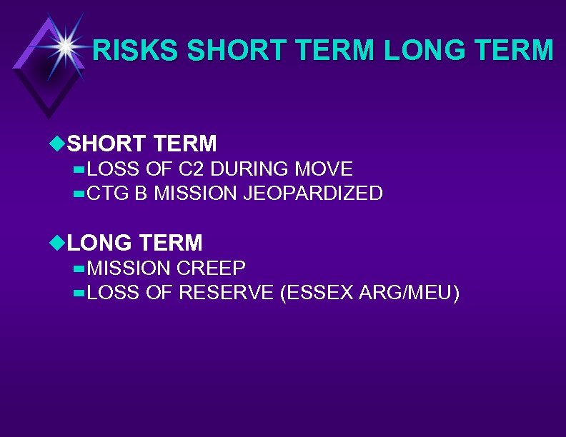 RISKS SHORT TERM LONG TERM u. SHORT TERM – LOSS OF C 2 DURING