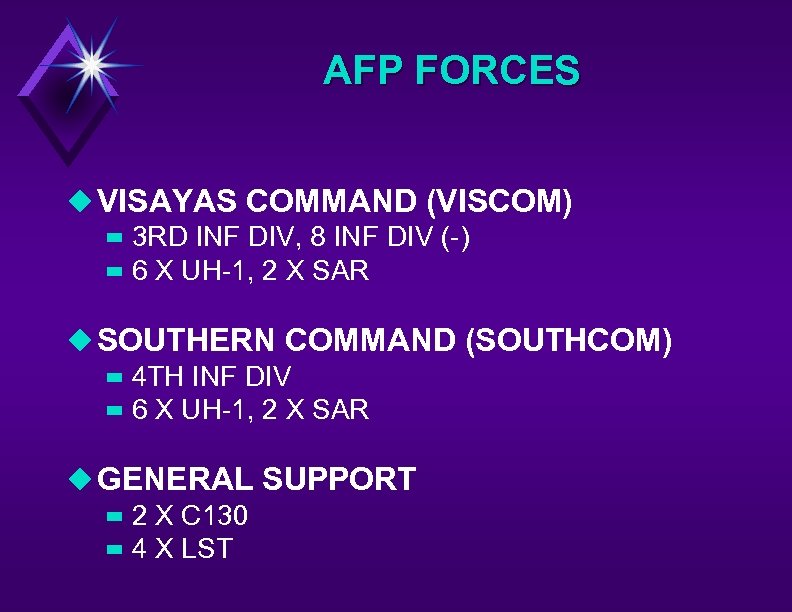 AFP FORCES u VISAYAS COMMAND (VISCOM) – 3 RD INF DIV, 8 INF DIV