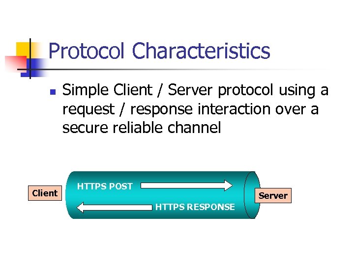 Protocol Characteristics n Client Simple Client / Server protocol using a request / response