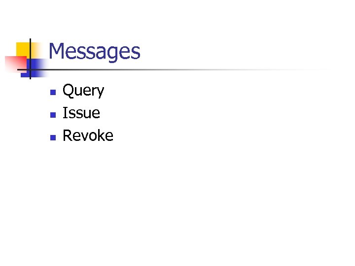 Messages n n n Query Issue Revoke 