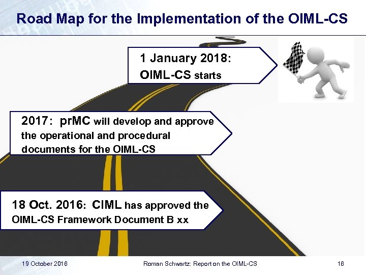 Road Map for the Implementation of the OIML-CS 1 January 2018: OIML-CS starts 2017: