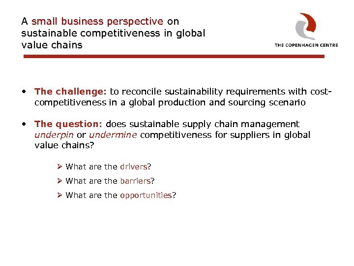 A small business perspective on sustainable competitiveness in global value chains • The challenge: