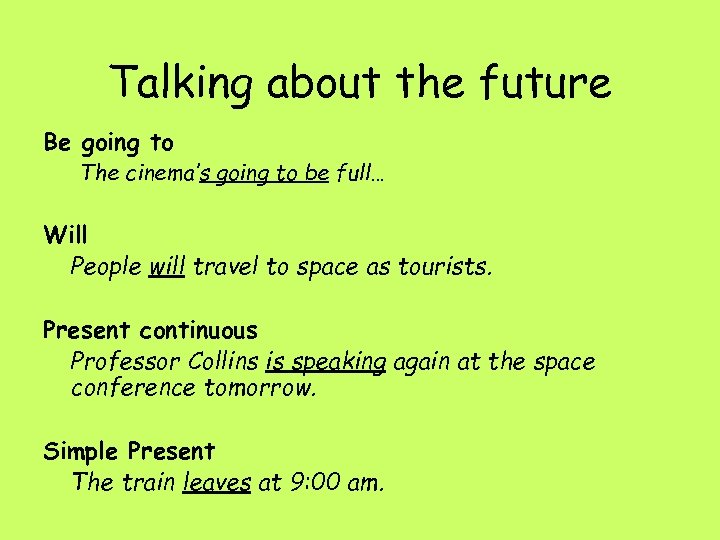 Talking about the future Be going to The cinema’s going to be full… Will