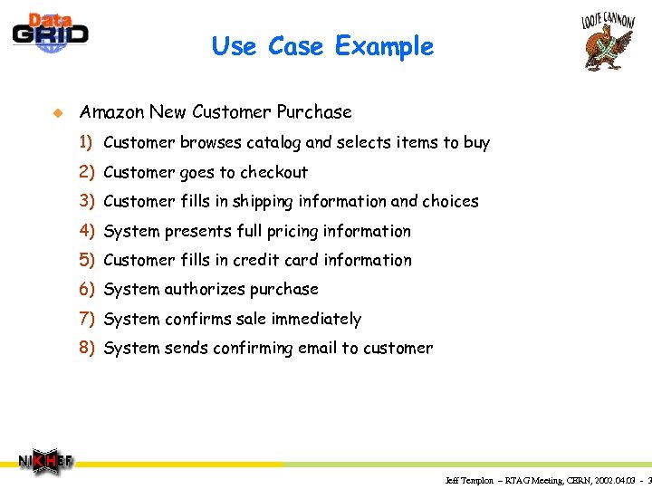 Use Case Example u Amazon New Customer Purchase 1) Customer browses catalog and selects