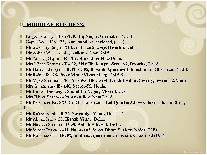  MODULAR KITCHENS: Brig. Chaudhry - R - 9/220, Raj Nagar, Ghaziabad, (U. P)