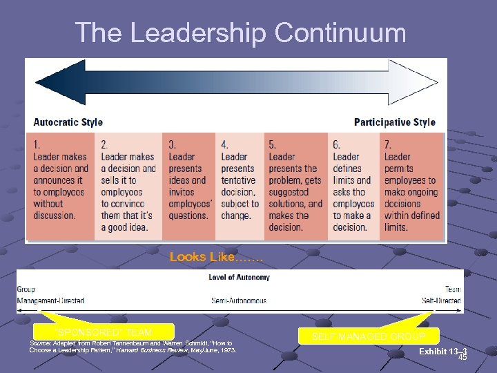 The Leadership Continuum Looks Like……. “SPONSORED” TEAM Source: Adapted from Robert Tannenbaum and Warren