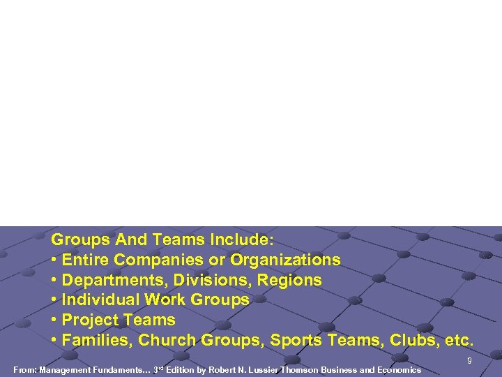 Groups And Teams Include: • Entire Companies or Organizations • Departments, Divisions, Regions •