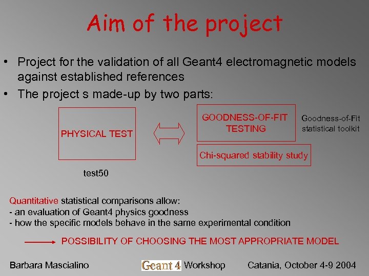 Aim of the project • Project for the validation of all Geant 4 electromagnetic