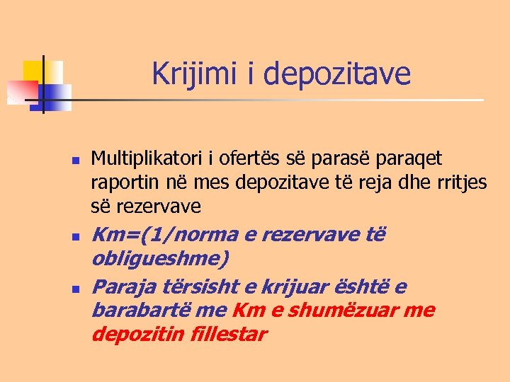 Krijimi i depozitave n n n Multiplikatori i ofertës së paraqet raportin në mes