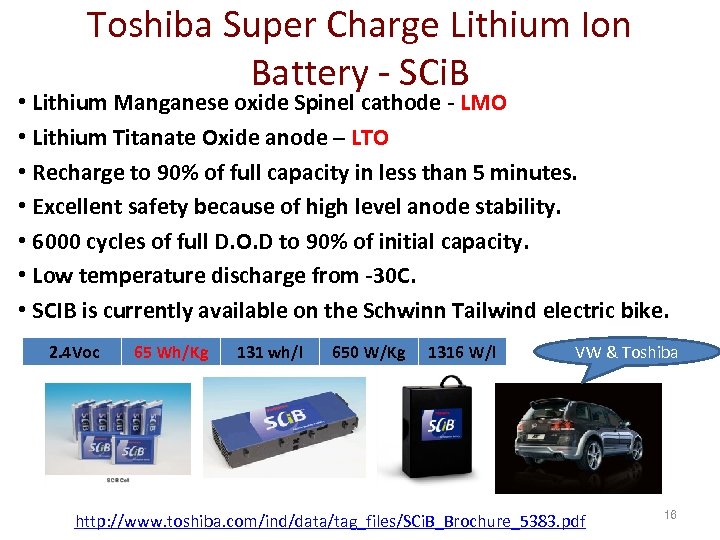 Toshiba Super Charge Lithium Ion Battery - SCi. B • Lithium Manganese oxide Spinel