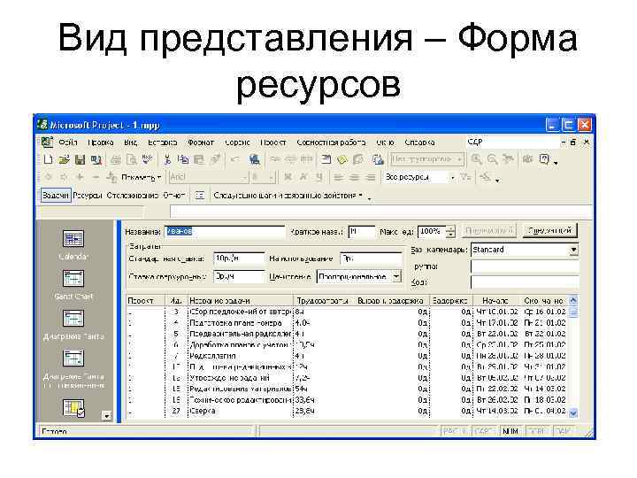 Вид представления – Форма ресурсов 