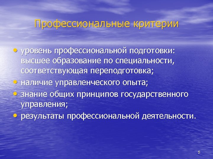 Критерии профессиональной подготовки