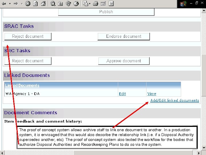 The proof of concept system allows archive staff to link one document to another.
