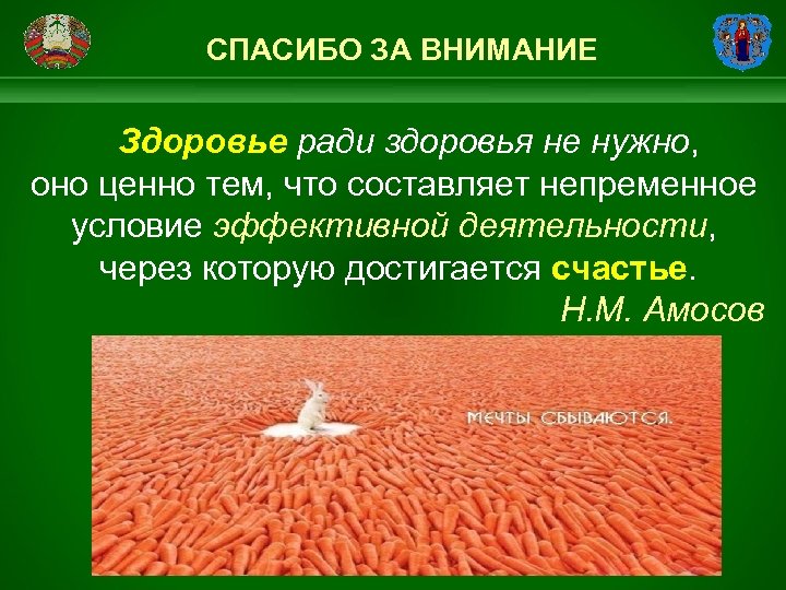 СПАСИБО ЗА ВНИМАНИЕ Здоровье ради здоровья не нужно, оно ценно тем, что составляет непременное