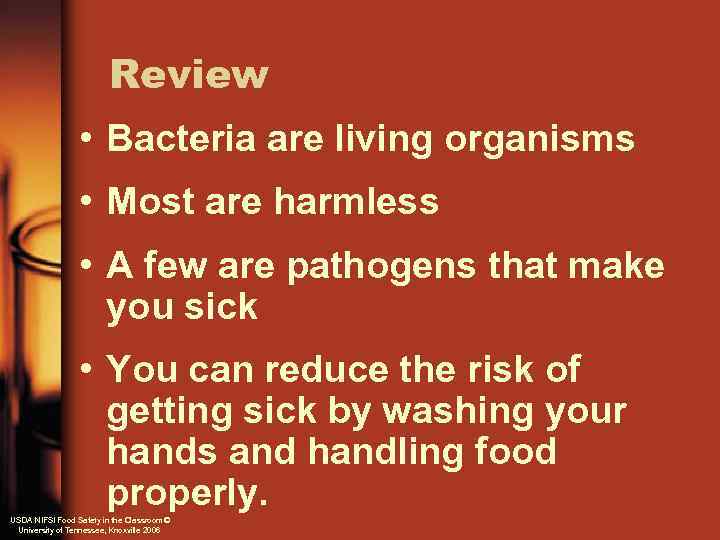 Review • Bacteria are living organisms • Most are harmless • A few are