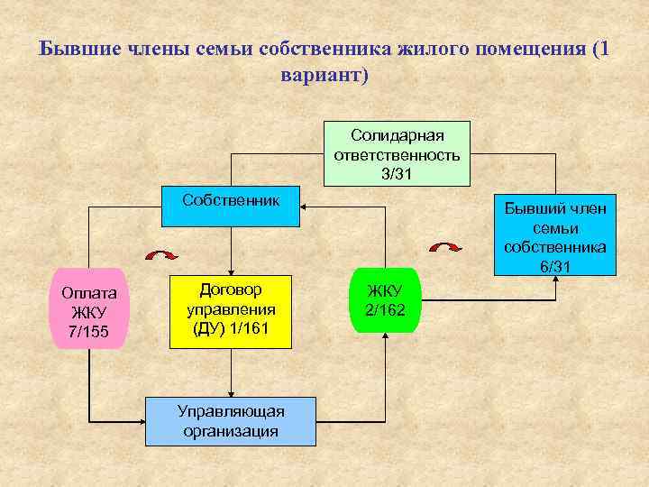 Бывшие члены семьи собственника жилого помещения (1 вариант) Солидарная ответственность 3/31 Собственник Оплата ЖКУ