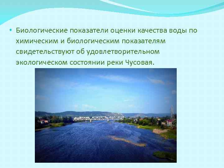  • Биологические показатели оценки качества воды по химическим и биологическим показателям свидетельствуют об