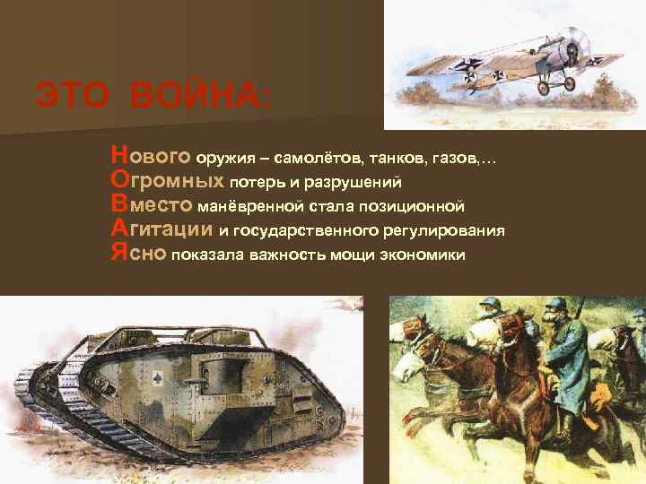 ЭТО ВОЙНА: Нового оружия – самолётов, танков, газов, … Огромных потерь и разрушений Вместо