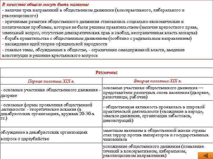 В качестве общего могут быть названы: - наличие трех направлений в общественном движении (консервативного,